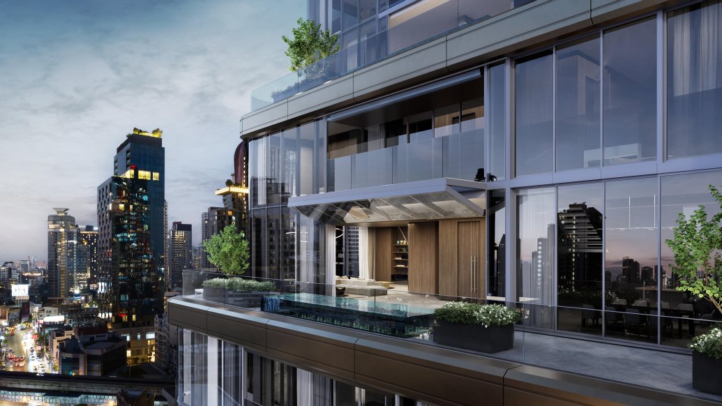 バルコニーにプールを備えたポルシェマンション外観