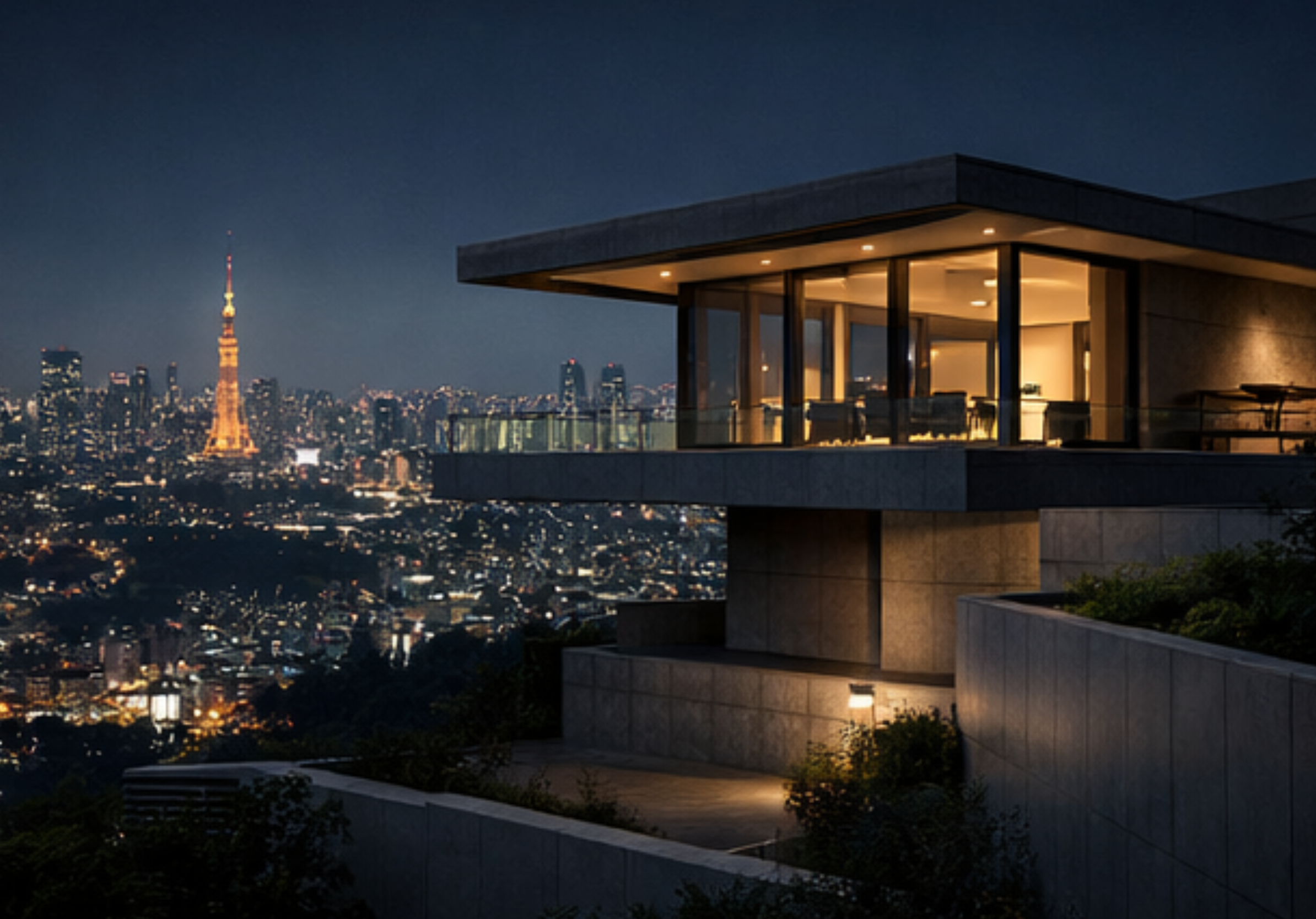 東京タワーを望む都心の高台に佇む購入RC住宅